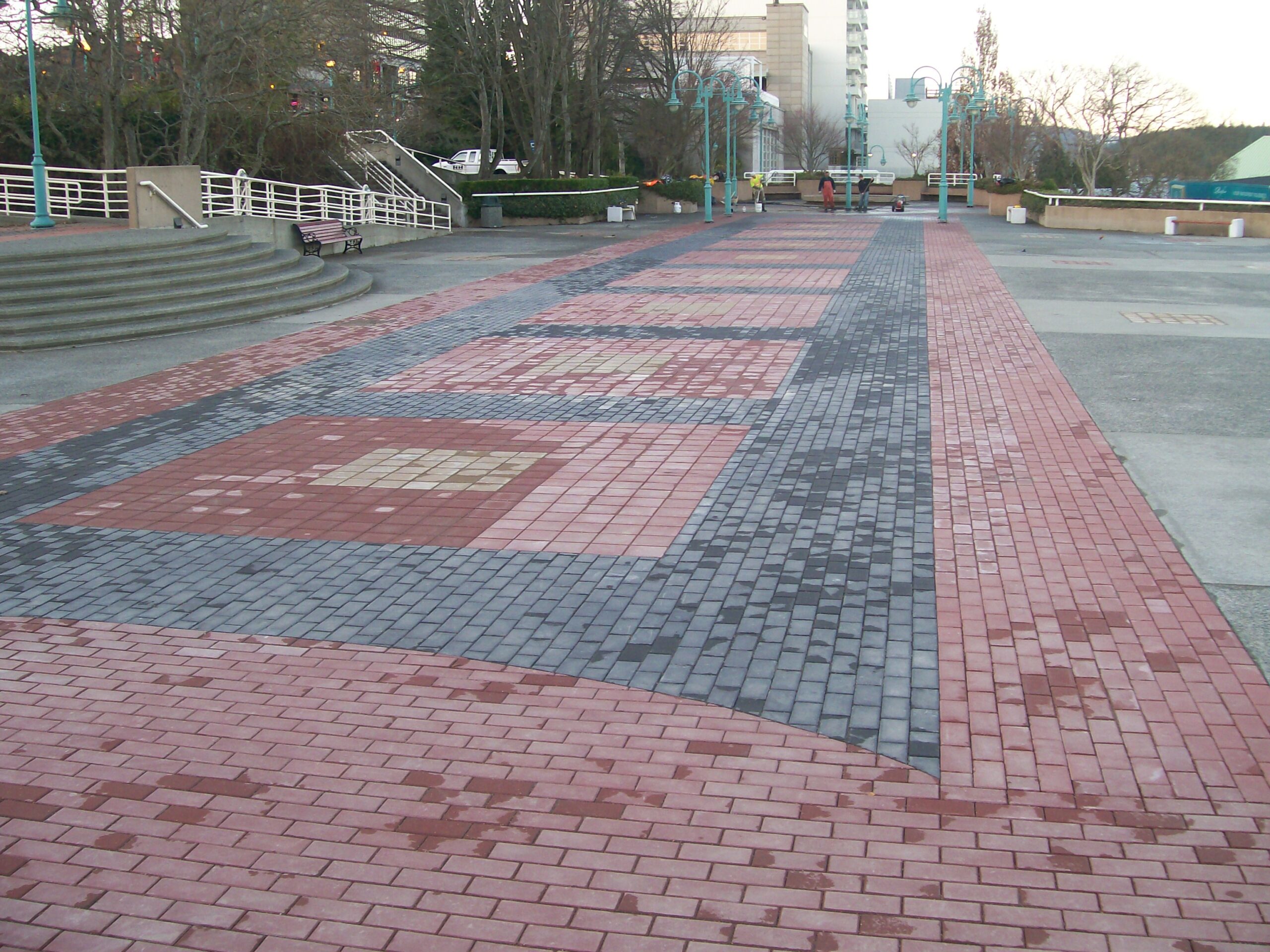 commercial brick paved plaza